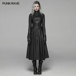 Punk Rave Store Dark Punk Slit Long Coat With Metal Double-head Zipper