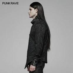 Punk Rave Store Punk Men Stand Collar Jacquard Fabric Long Sleeve Shirt With Oblique Placket Design
