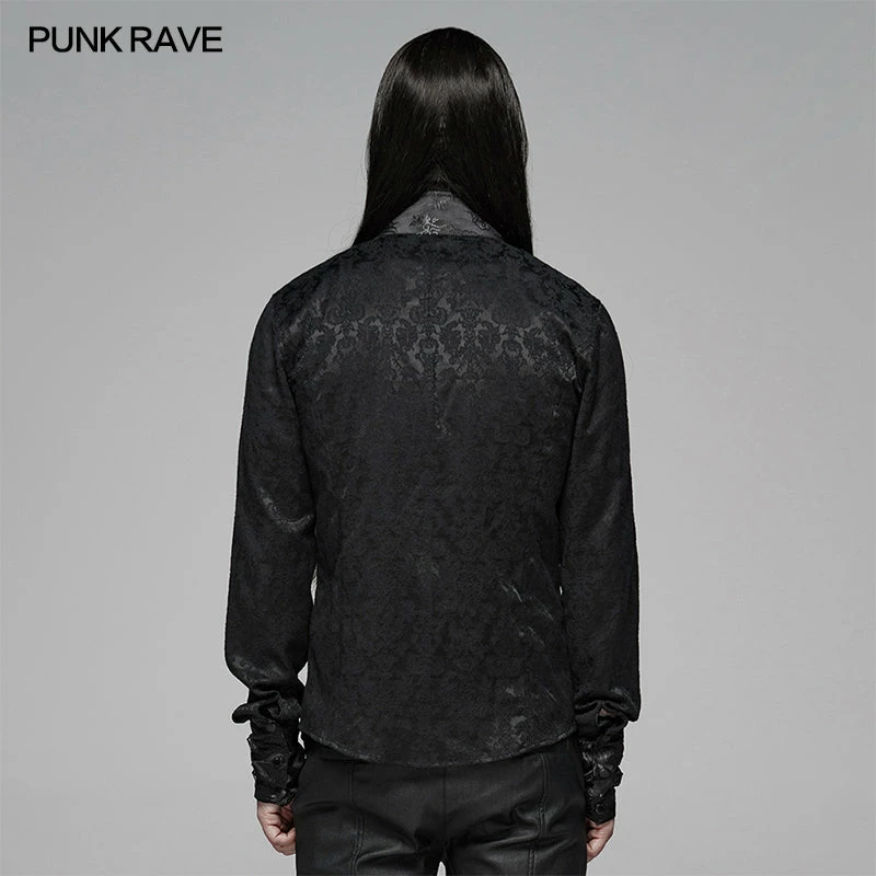 Punk Rave Store Punk Men Stand Collar Jacquard Fabric Long Sleeve Shirt With Oblique Placket Design 5 Punk Rave Store Punk Men Stand Collar Jacquard Fabric Long Sleeve Shirt With Oblique Placket Design