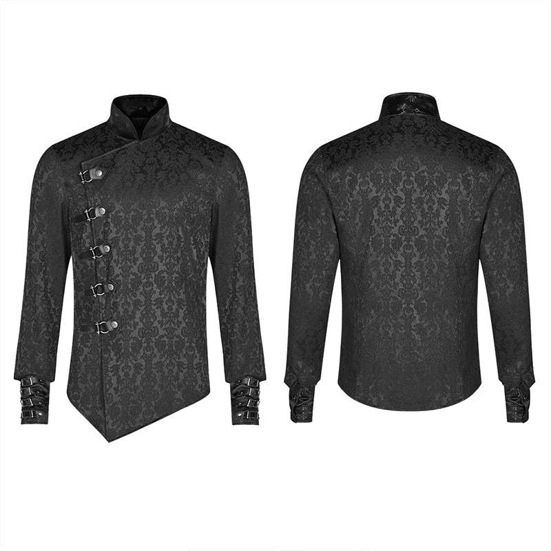 Punk Rave Store Punk Men Stand Collar Jacquard Fabric Long Sleeve Shirt With Oblique Placket Design 6 Punk Rave Store Punk Men Stand Collar Jacquard Fabric Long Sleeve Shirt With Oblique Placket Design