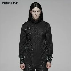Punk Rave Store Punk Men Stand Collar Jacquard Fabric Long Sleeve Shirt With Oblique Placket Design
