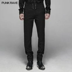 Punk Rave Store Gothic Floral Metal Swallow Black Suit Trousers