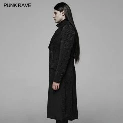 Punk Rave Store Gothic Mens Coat Vintage Gothic Jacquard Medium Long Coat