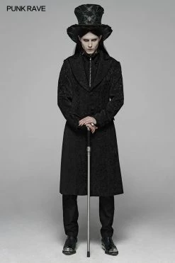 Punk Rave Store Gothic Mens Coat Vintage Gothic Jacquard Medium Long Coat