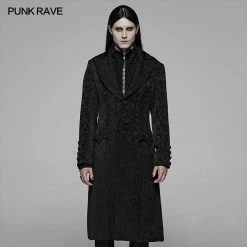 Punk Rave Store Gothic Mens Coat Vintage Gothic Jacquard Medium Long Coat