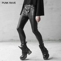 Punkravestore Gothic Military Uniform Buckle Skinny PU Leather Pants (with Belt)