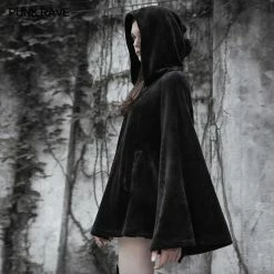 Punkravestore Dark Velvet Embroidered Cloak Jacket With Moon Design
