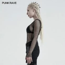 Punkravestore Personality Punk Perspective Mesh T-shirt