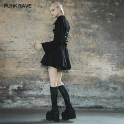 Punkravestore Women Dark Falbala Lashing Back Dress