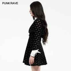 Punkravestore Gothic Dark Peach Heart Shadow Flower Bat White Collar Little Black Dress