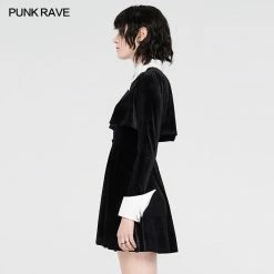 Punkravestore 2020 Dark Bat White Collar Little Black Gothic Dress