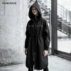 Punkravestore Wizard Hat Drawstring Loose Long Windbreaker