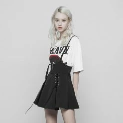 Punk Rave Store Classic Strap Skirt Punk Zipper Bandage Suspender Skirt For Women