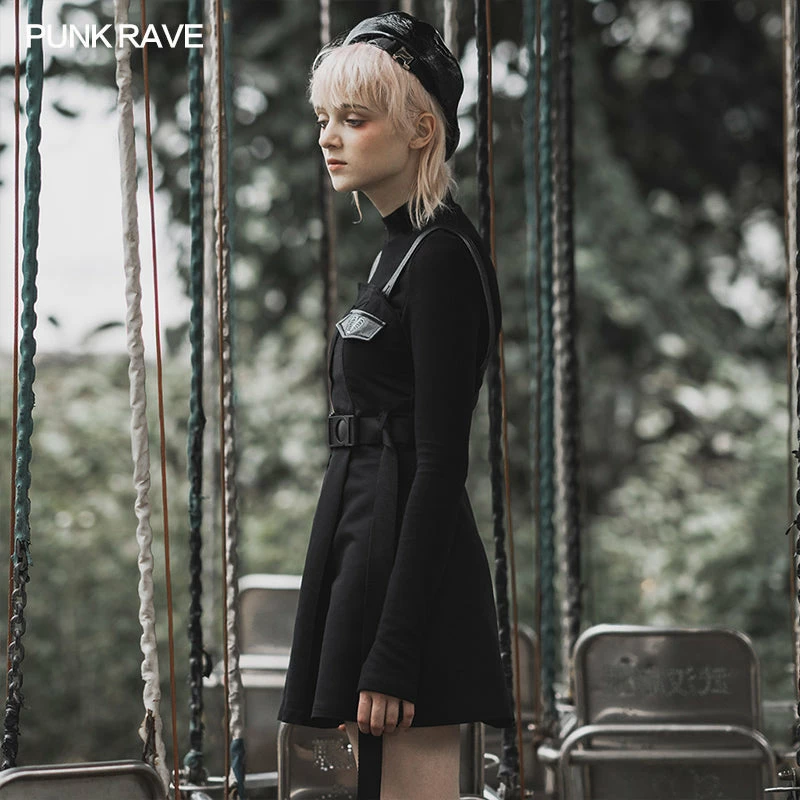 Punkravestore "Hardcore Girl" Series Military Asymmetrical Placket Slip Dress Women 4 Punkravestore "Hardcore Girl" Series Military Asymmetrical Placket Slip Dress Women