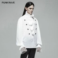 Punk Rave Store Men Gothic Partial Placket Lotus Leaf Loose Shirt With Standing Collar