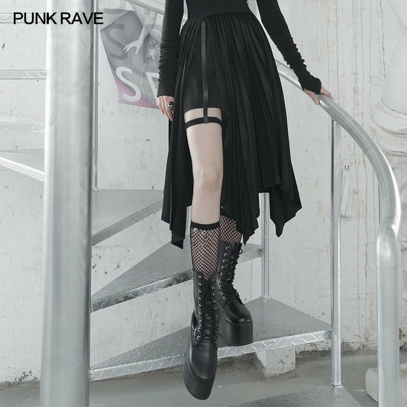 Punkravestore Women "Wednesday" Series Dark And Elegant Printed Pleated Patchwork Skirt 3 Punkravestore Women "Wednesday" Series Dark And Elegant Printed Pleated Patchwork Skirt