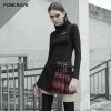 Punkravestore Women Colored Checked Folded Half Skirt With Button Loop