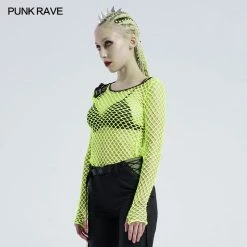 Punkravestore Personality Punk Perspective Mesh T-shirt