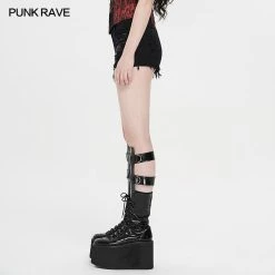 Punkravestore 2021 Women Punk Ripped Denim Shorts