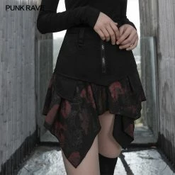 Punkravestore Women Squares Printing Print Hem Mid-waist Skirt