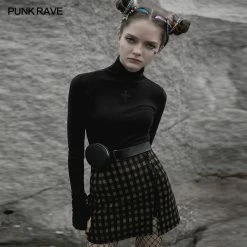 Punkravestore Women Pure Dark Series High-neck Tight T-shirt 9 Punkravestore Women Pure Dark Series High-neck Tight T-shirt