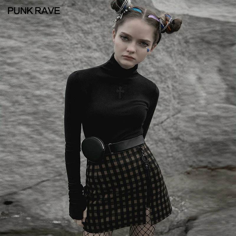 Punkravestore Women Pure Dark Series High-neck Tight T-shirt 5 Punkravestore Women Pure Dark Series High-neck Tight T-shirt