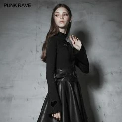 Punkravestore Dark High Collar "Witch" Trumpet Sleeve Knitted Top Women