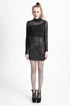 Punk Rave Store New Fashion Lady Bandage High Waisted Leather Punk Skirt