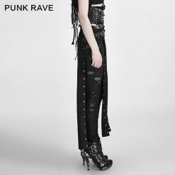 Punk Rave Store Black Wool Leather Spanking Split Punk Skirt
