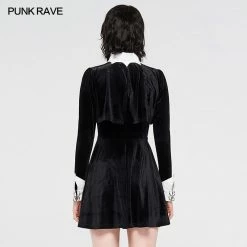 Punkravestore 2020 Dark Bat White Collar Little Black Gothic Dress