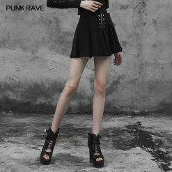 Punk Rave Store Punk Front Zipper Metal Nail Black Chiffon Short Pleated Skirt With Safety Anti-light Underwear