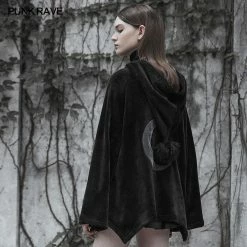 Punkravestore Dark Velvet Embroidered Cloak Jacket With Moon Design