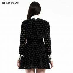 Punkravestore Gothic Dark Peach Heart Shadow Flower Bat White Collar Little Black Dress
