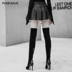 Punkravestore High Waist Metal Buckle Decorative Pleated PU Half Skirt Women