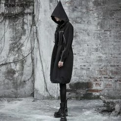 Punkravestore Wizard Hat Drawstring Loose Long Windbreaker