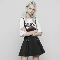 Punk Rave Store Classic Strap Skirt Punk Zipper Bandage Suspender Skirt For Women