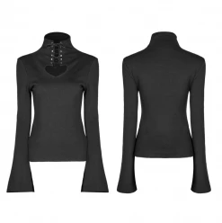 Punkravestore PUNK RAVE Heart Hollowing Out Tie-up Rope Eyelet Tight Sweater (with Rope)