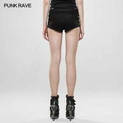 Punk Rave Store Metallic Rock Hollow Denim Shorts
