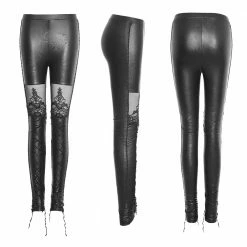 Punk Rave Store Women's Victorian Style Sexy Leather Gothic Leggings With Lace