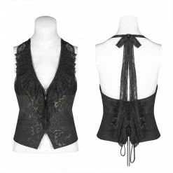 Punk Rave Store Gothic Black Gold Dark Flower Hanging Neck Lace Vest