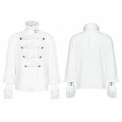 Punk Rave Store Men Gothic Partial Placket Lotus Leaf Loose Shirt With Standing Collar