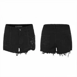 Punkravestore 2021 Women Punk Ripped Denim Shorts