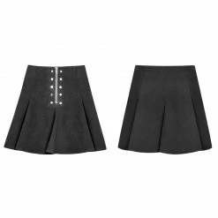 Punk Rave Store Punk Front Zipper Metal Nail Black Chiffon Short Pleated Skirt With Safety Anti-light Underwear