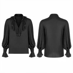 Punkravestore Gothic Vampire Rococo V-neck Shirt With Pleated Bubble Sleeves