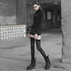 Punkravestore PUNK RAVE Heart Hollowing Out Tie-up Rope Eyelet Tight Sweater (with Rope)