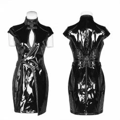 Punk Rave Store Punk Sci-fi Art Patent Leather Chinese Style Dress Cyber Goth