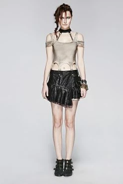 Punk Rave Store Women's Punk Personality Iron Chain Around Neck Strapless Top