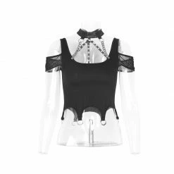 Punk Rave Store Women's Punk Personality Iron Chain Around Neck Strapless Top