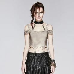 Punk Rave Store Women's Punk Personality Iron Chain Around Neck Strapless Top