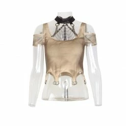 Punk Rave Store Women's Punk Personality Iron Chain Around Neck Strapless Top